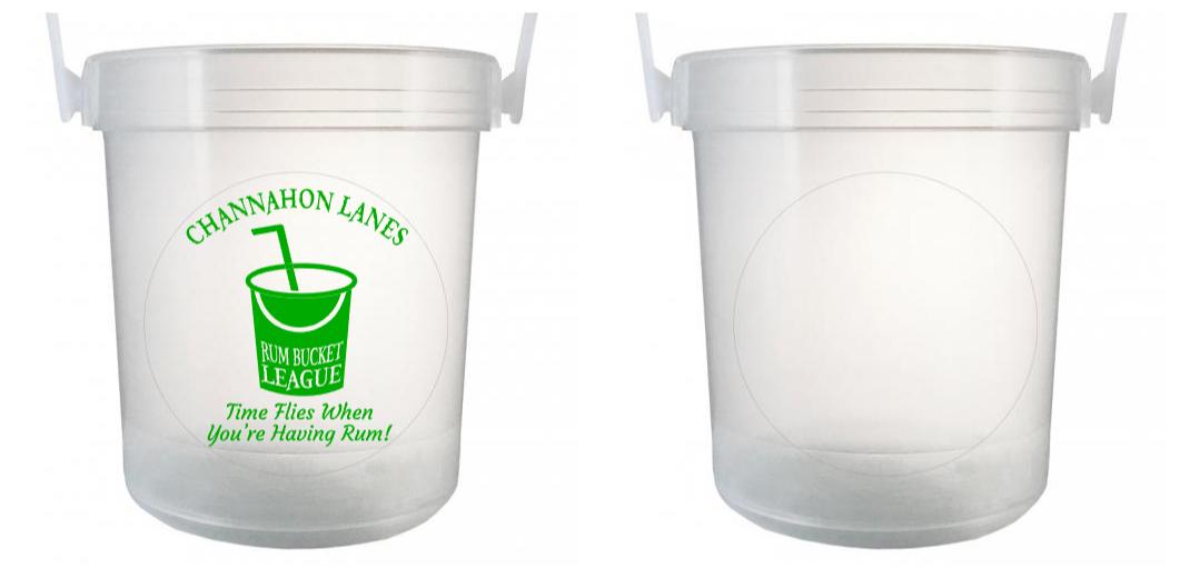 32 oz Plastic Rum Buckets with Custom Sticker