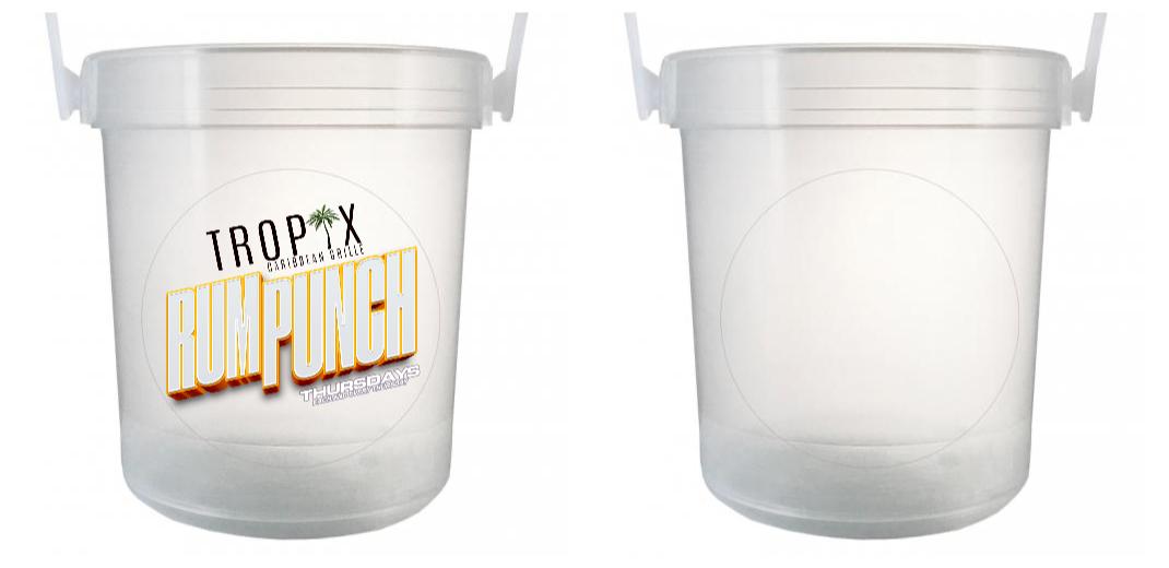 32 oz Plastic Rum Buckets with Custom Sticker