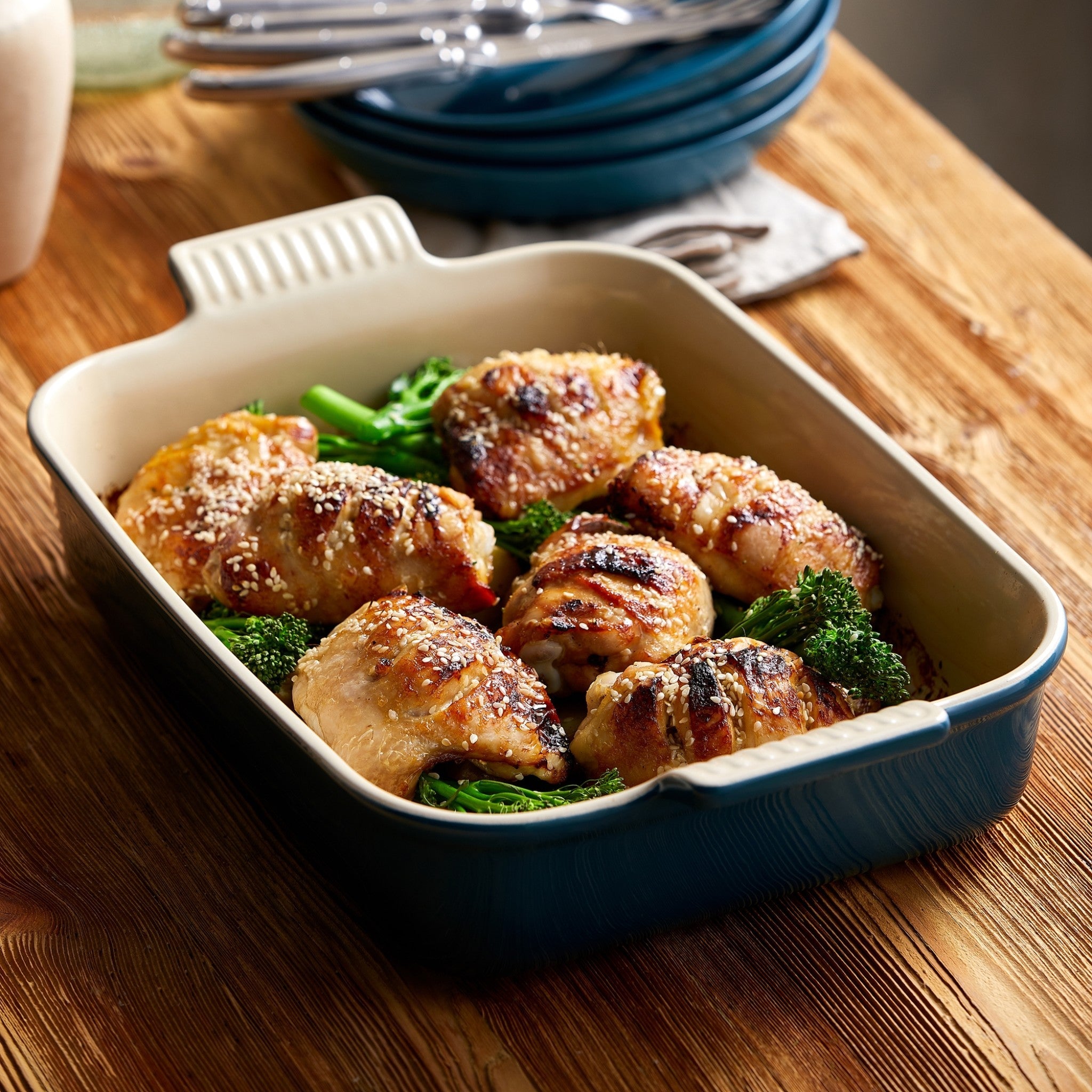 Deep Rectangular Heritage Dish | Stoneware | Deep Teal | 26cm