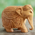 Wood Elephant Sculpture Hand Carved in India (4 Inch) - Majestic Elephant