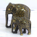 Indian Sculpture Set Wood Floral Elephant Mother and Child - Elephant Affection