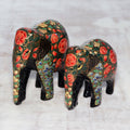 Floral Papier Mache Elephant Sculptures (Pair) from India - Maternal Connection