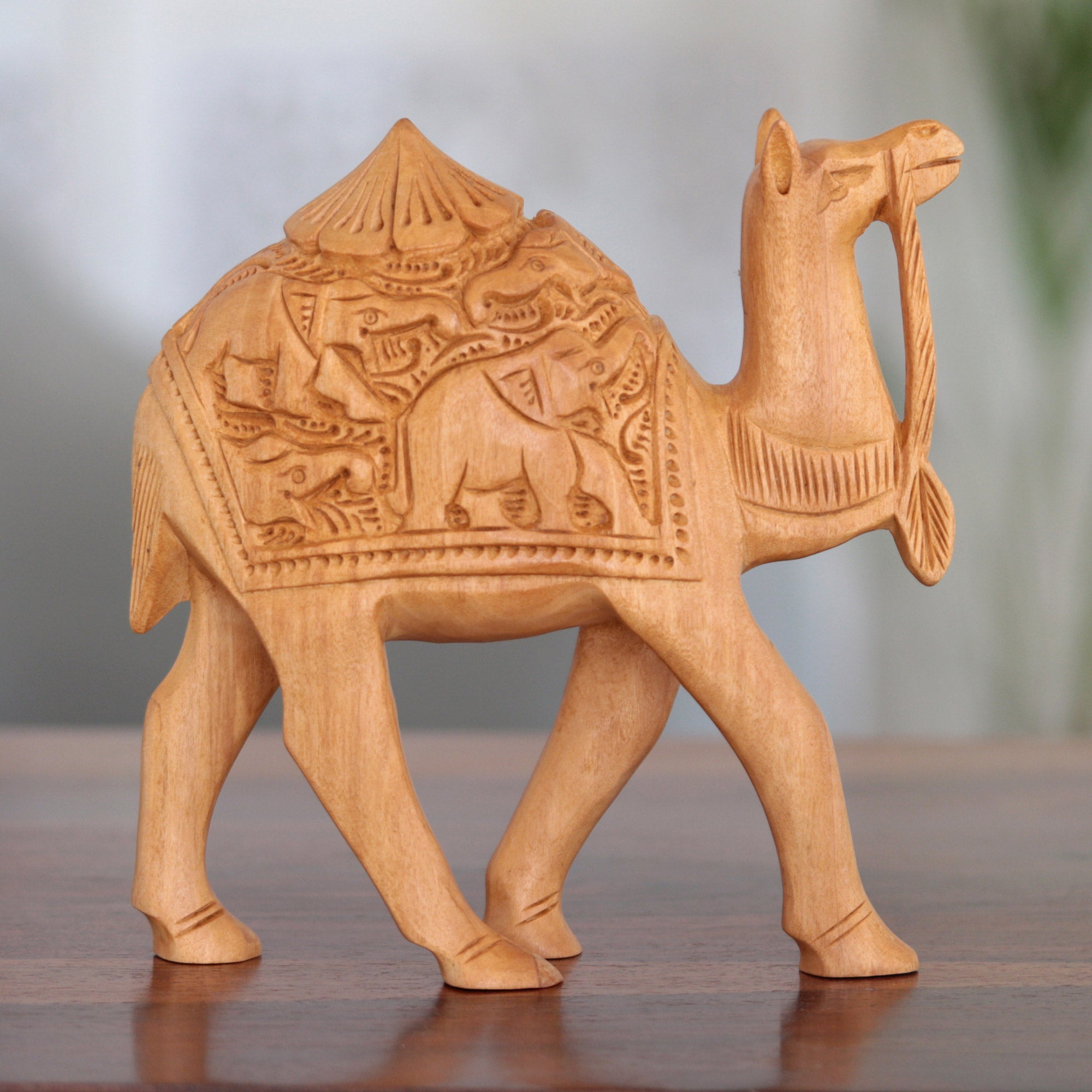 Hand-Carved Sculpture from India (6 Inch) - Camel Ride