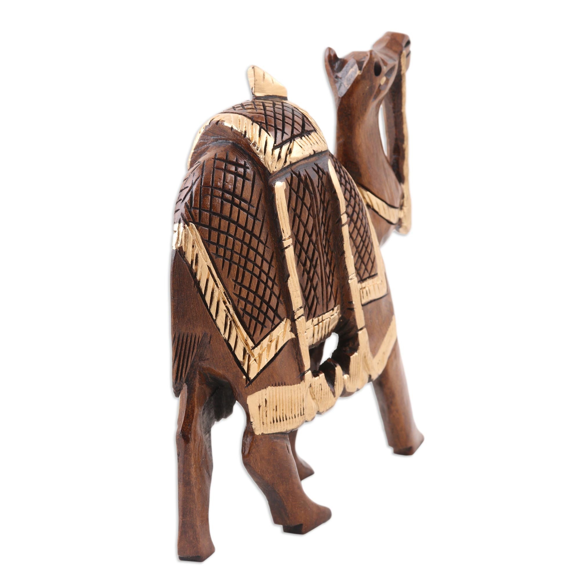 Camel Wood Figurine Hand-carved and Hand-painted in India - Camel Walk