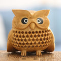 Wood Figurine of An Owl Exquisitely Hand-Carved in India - Owl Charm