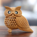 Brown Kadam Wood Owl Sculpture Hand-Carved in India - Wise Soul