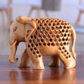 Hand-Carved Jali-Inspired Kadam Wood Elephant Sculpture - Regal Giant