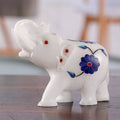 Blue Spring-Themed Hand-Carved Alabaster Elephant Figurine - Primaveral Regality