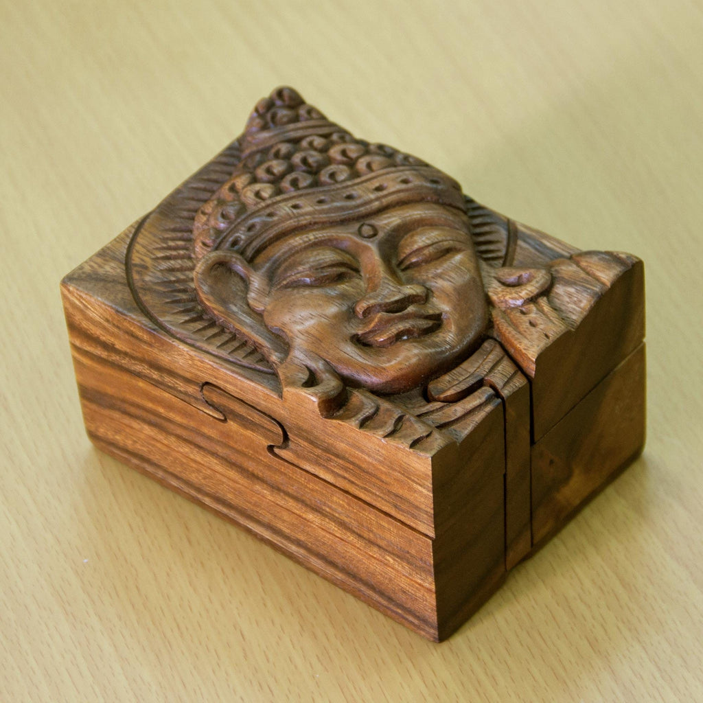 Hand-carved Wood Puzzle Box Buddhist Art - Glorious Buddha