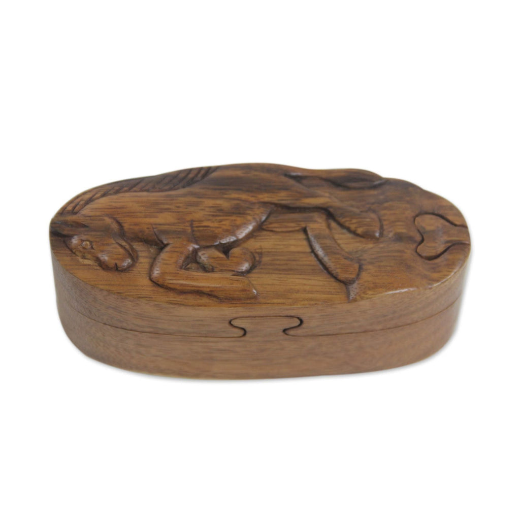 Hand Carved Wood Horse Puzzle Box - Prancing Horse