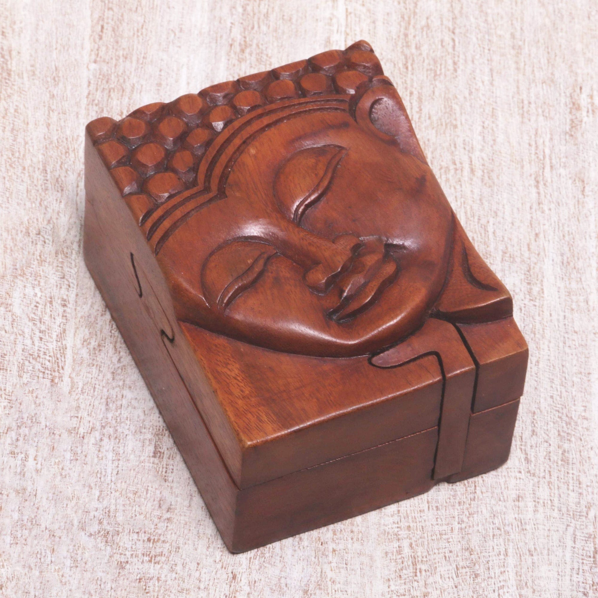 Hand Carved Buddha Motif Puzzle Box - Glory of Buddha