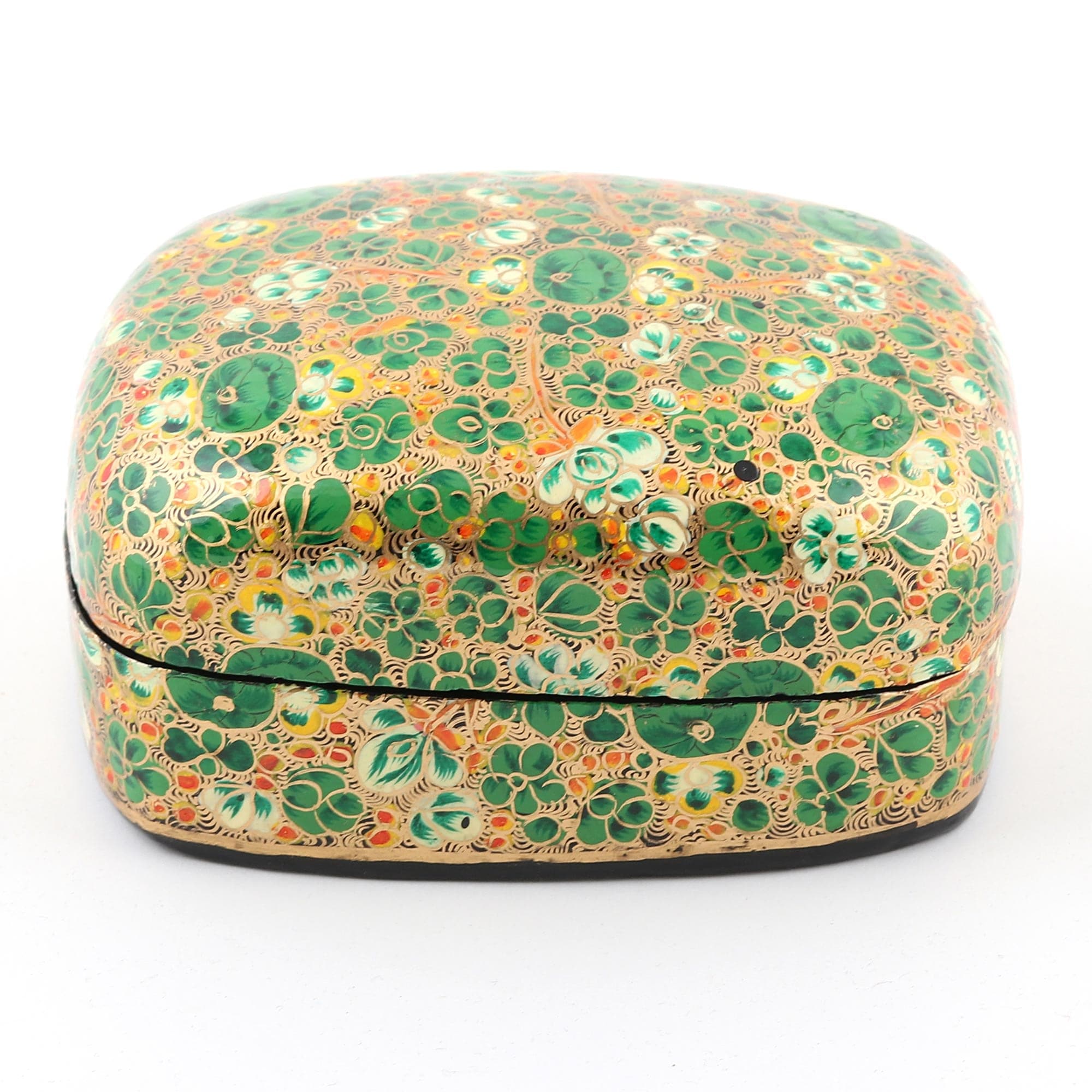 Wood and Papier Mache Decorative Box with Floral Leaf Design - Lush Kashmir Valley