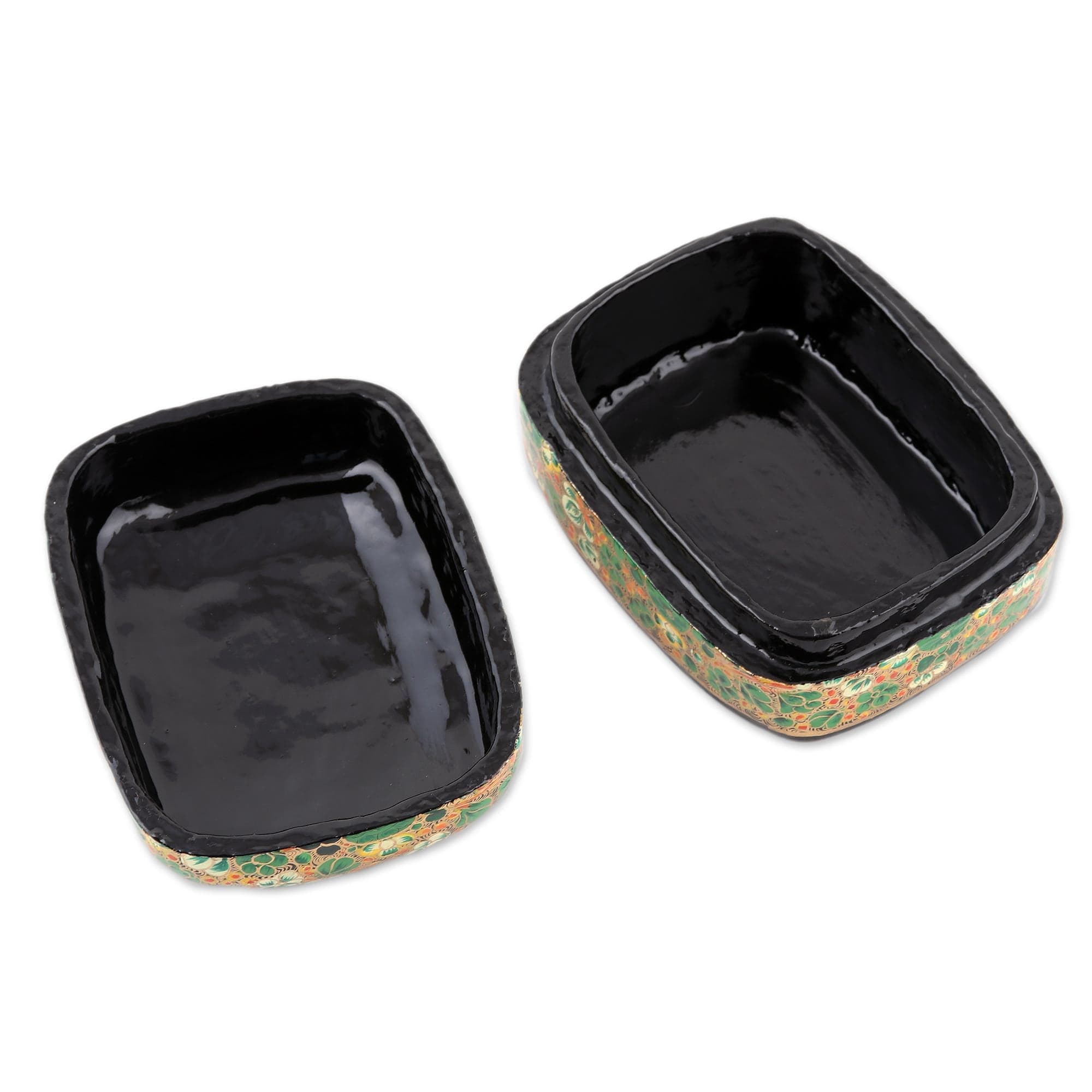 Wood and Papier Mache Decorative Box with Floral Leaf Design - Lush Kashmir Valley