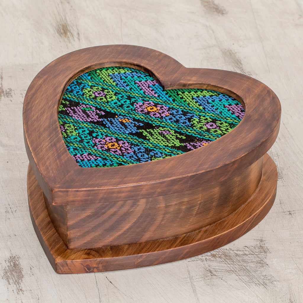 Artisan Crafted Heart Shaped Wood Jewelry Box - Heart of Blue