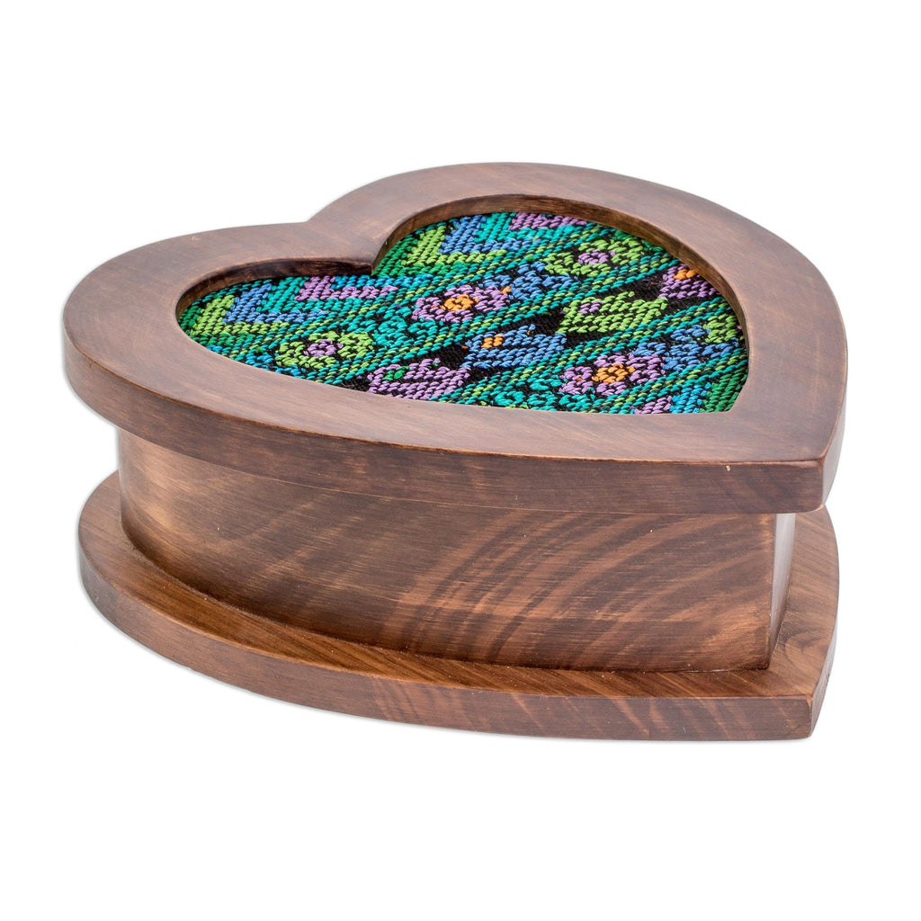 Artisan Crafted Heart Shaped Wood Jewelry Box - Heart of Blue