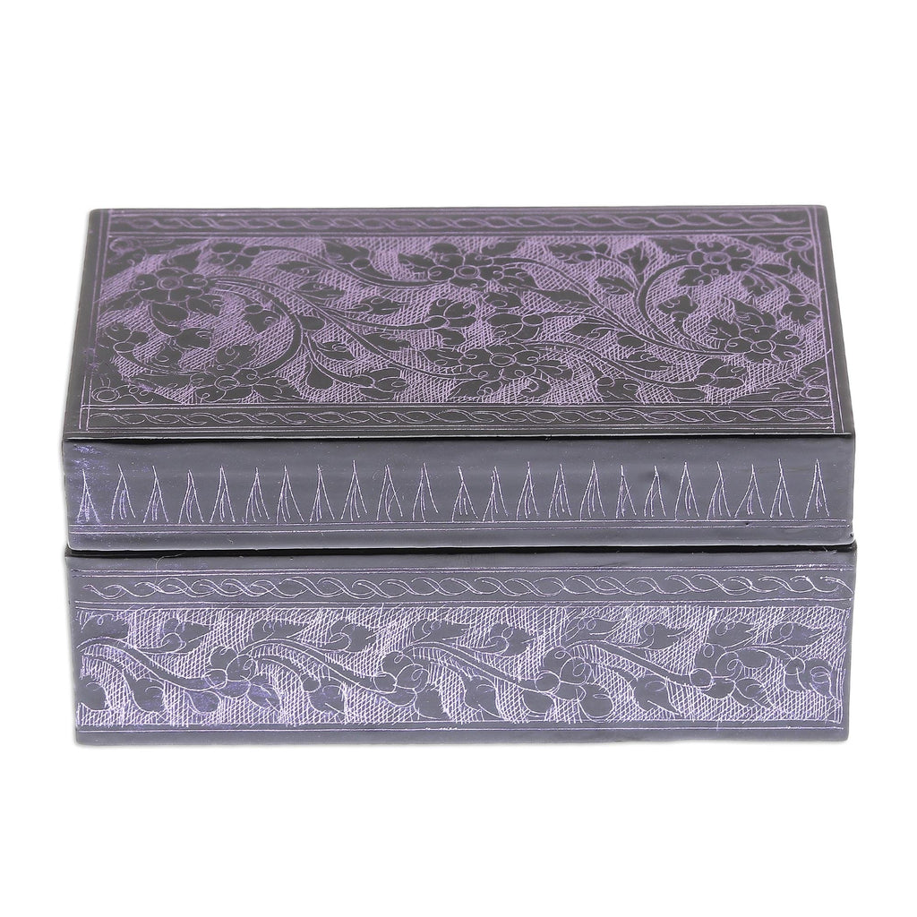 Handcrafted Lacquered Wood Decorative Box - Blossoming in Purple