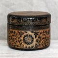 Round Mango Wood Decorative Box in Gold from Thailand - Exotic Flora in Gold